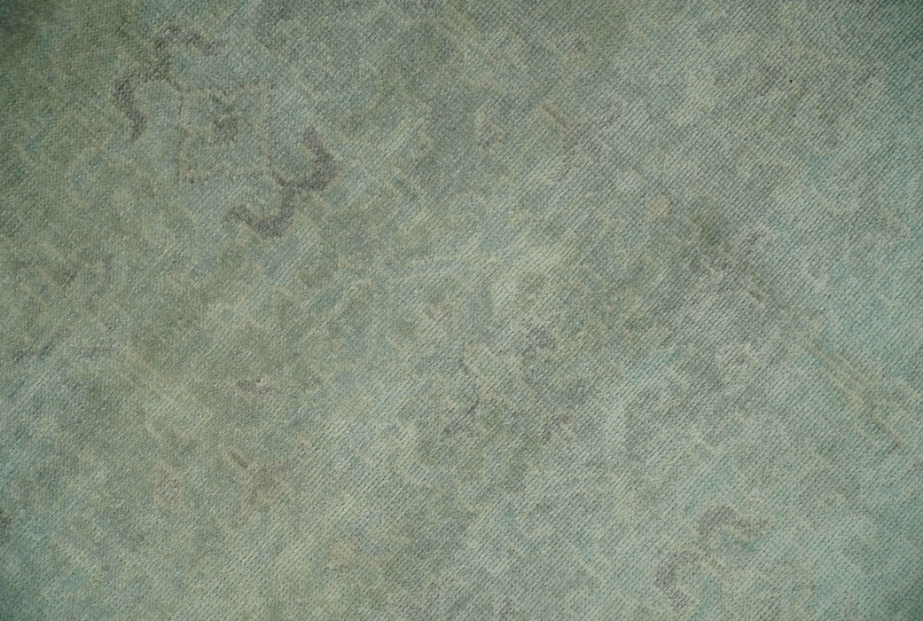 Large 9x12 Traditional Antique Style Beige and Aqua Turkish Knot Wool Rug