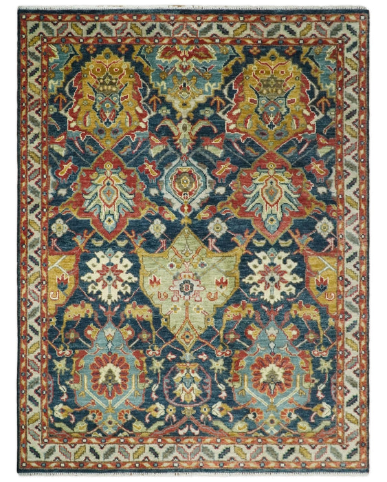 Traditional Large Design Blue, Rust and Gold Hand Knotted Oushak Multi Size wool Area Rug