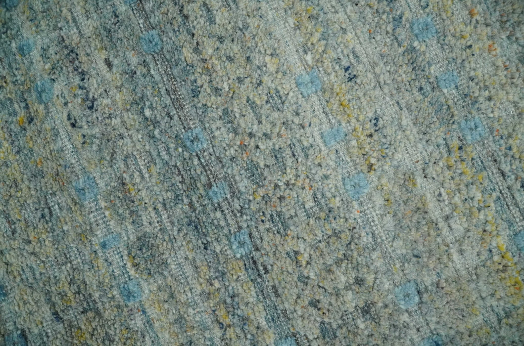Large Blue, Beige and Gray Hand carved Texture Hand knotted 10x14 wool Area Rug