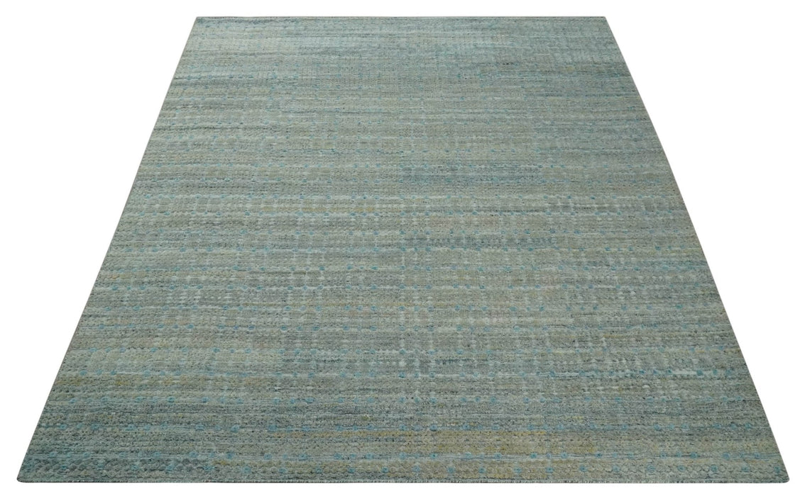 Large Blue, Beige and Gray Hand carved Texture Hand knotted 10x14 wool Area Rug