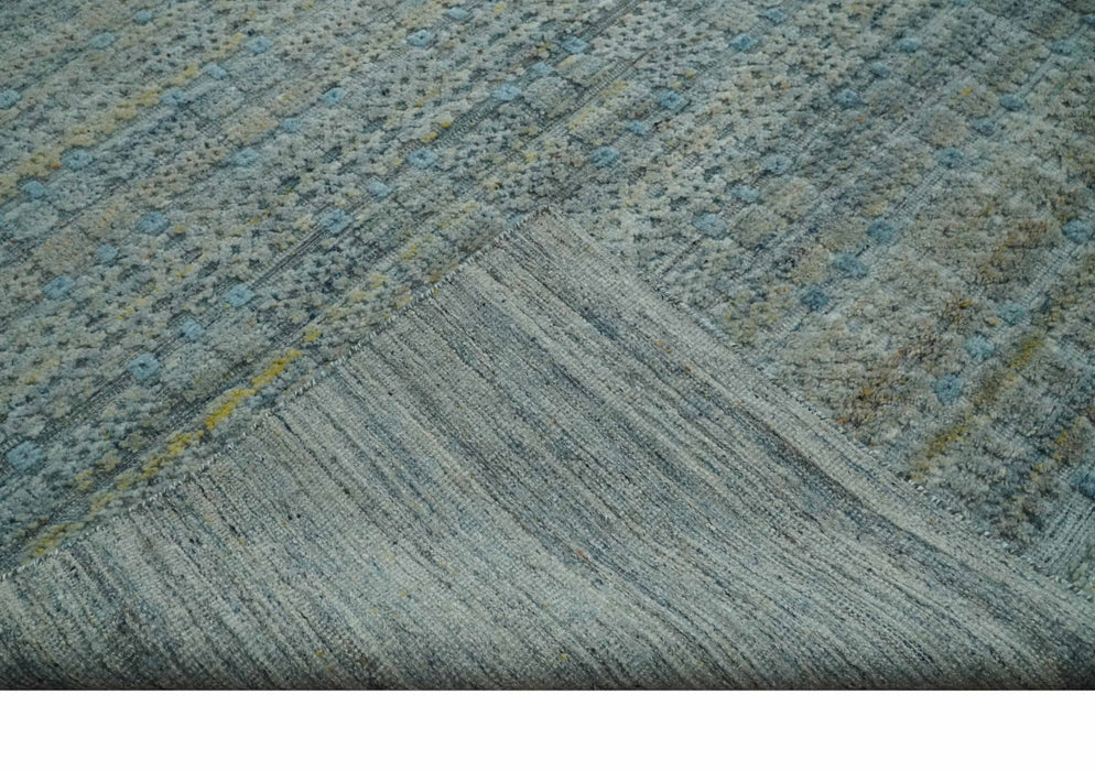 Large Blue, Beige and Gray Hand carved Texture Hand knotted 10x14 wool Area Rug