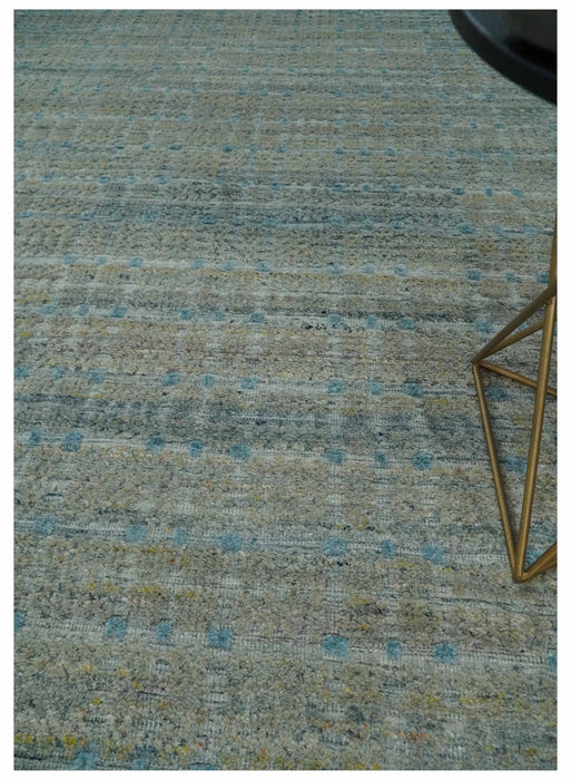 Large Blue, Beige and Gray Hand carved Texture Hand knotted 10x14 wool Area Rug