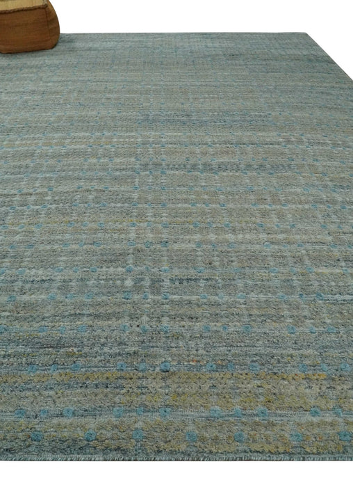 Large Blue, Beige and Gray Hand carved Texture Hand knotted 10x14 wool Area Rug