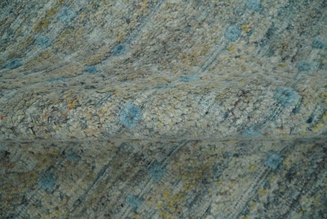 Large Blue, Beige and Gray Hand carved Texture Hand knotted 10x14 wool Area Rug