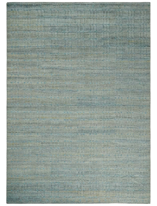 Large Blue, Beige and Gray Hand carved Texture Hand knotted 10x14 wool Area Rug