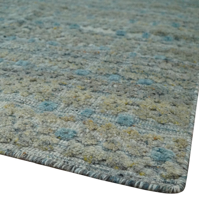 Large Blue, Beige and Gray Hand carved Texture Hand knotted 10x14 wool Area Rug