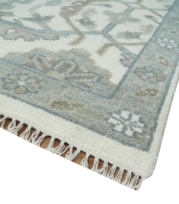 Large Hand Knotted Ivory and Silver 9x12 Oriental Oushak Traditional Wool Area Rug