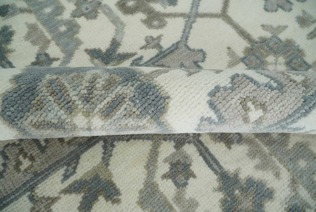 Large Hand Knotted Ivory and Silver 9x12 Oriental Oushak Traditional Wool Area Rug