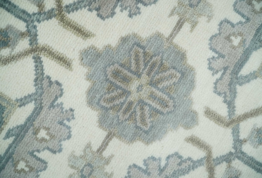 Large Hand Knotted Ivory and Silver 9x12 Oriental Oushak Traditional Wool Area Rug