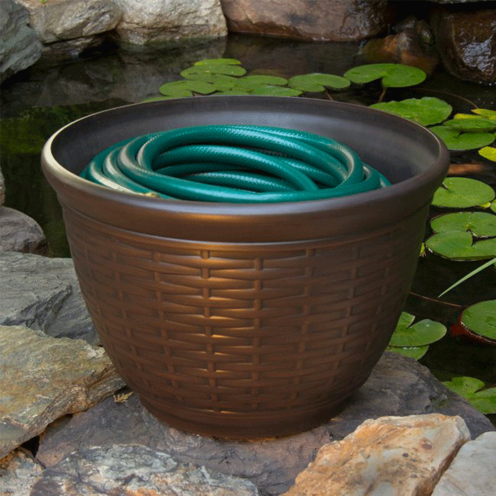 Liberty Garden 100 Foot Wicker Resin Water Hose Storage Pot, Bronze (2 Pack)