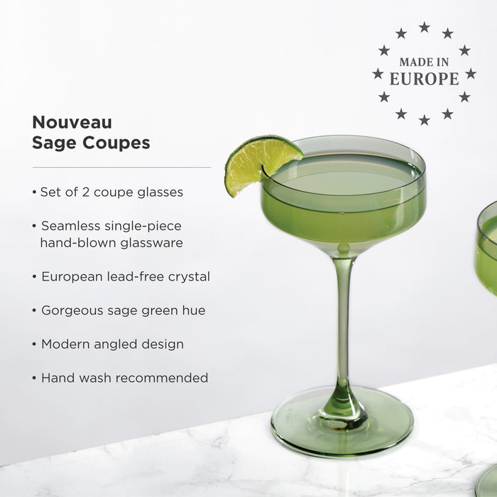 Reserve Nouveau Crystal Coupe Glasses in Sage Set of 2