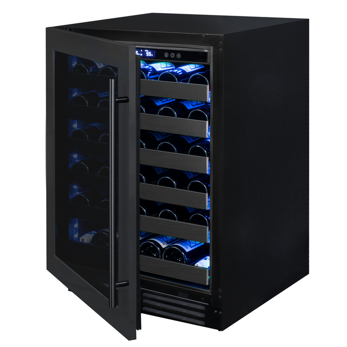 Reserva Series 50 Bottle 34" Tall Single Zone Left Hinge Black Stainless Steel Wine Cooler Refrigerator