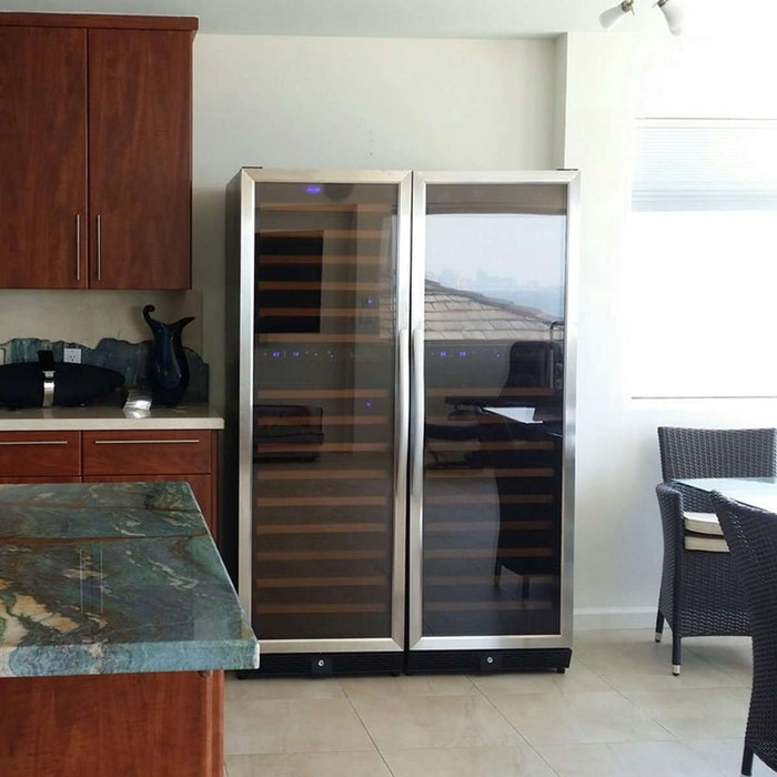 72" Tall Beer And Wine Refrigerator Combo With Glass Door with Stainless Steel Trim