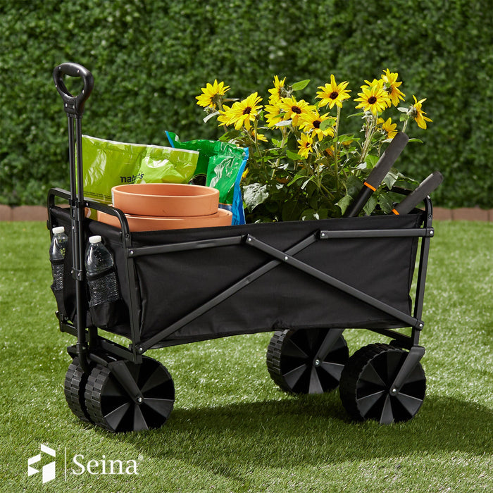 Seina 150lb Capacity Collapsible Steel Frame Outdoor Utility Wagon Cart, Black