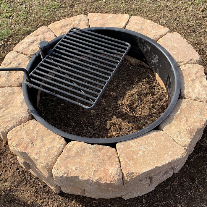 Pilot Rock 30.5 Inch Steel Ground Fire Pit Ring and Metal Cooking Grate, Black