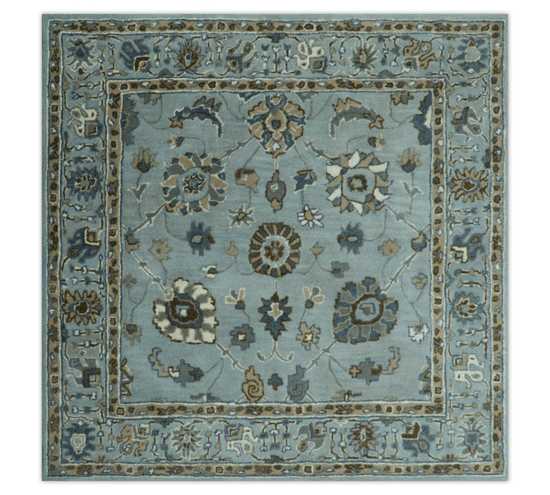 Blue and Brown Traditional Oriental Oushak Hand Tufted Custom Made wool Area Rug