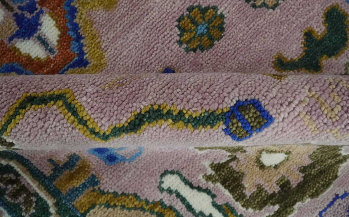 Light Purple, Ivory and Blue Hand knotted Traditional Oushak Multi Size wool Area Rug