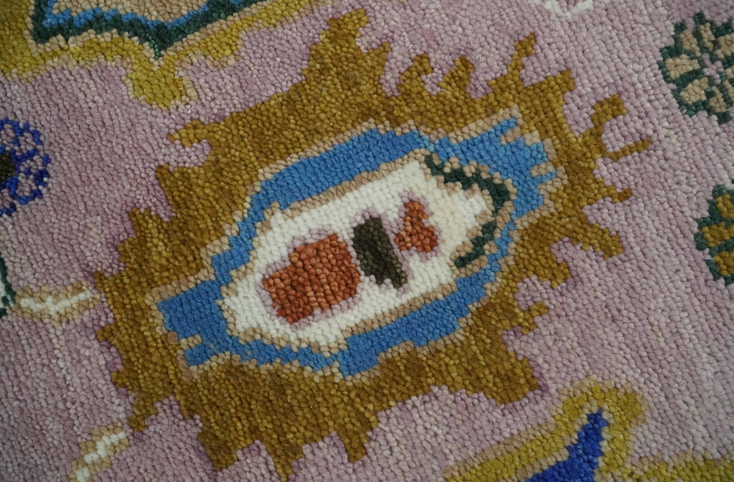 Light Purple, Ivory and Blue Hand knotted Traditional Oushak Multi Size wool Area Rug