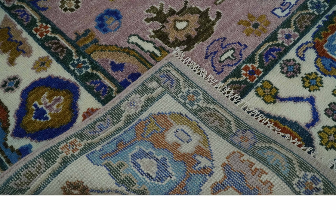 Light Purple, Ivory and Blue Hand knotted Traditional Oushak Multi Size wool Area Rug