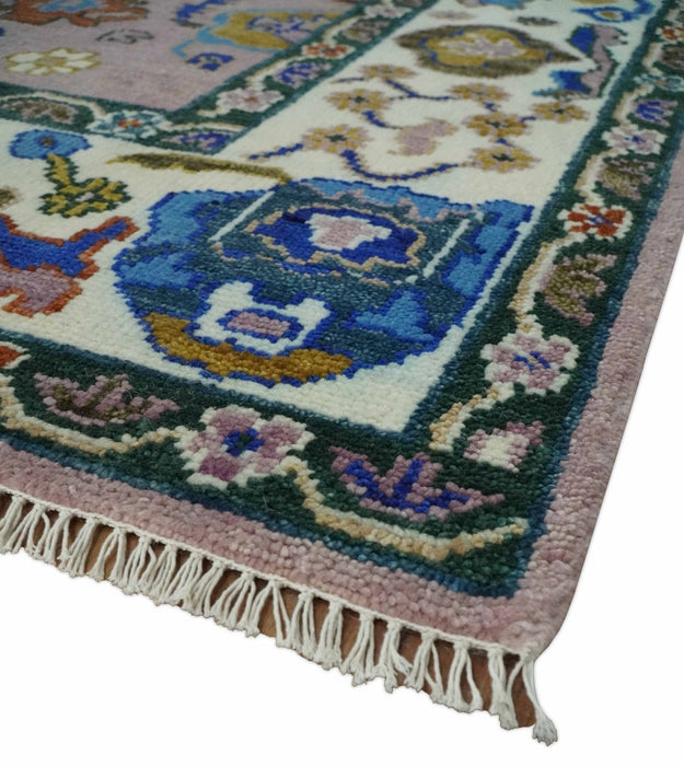Light Purple, Ivory and Blue Hand knotted Traditional Oushak Multi Size wool Area Rug