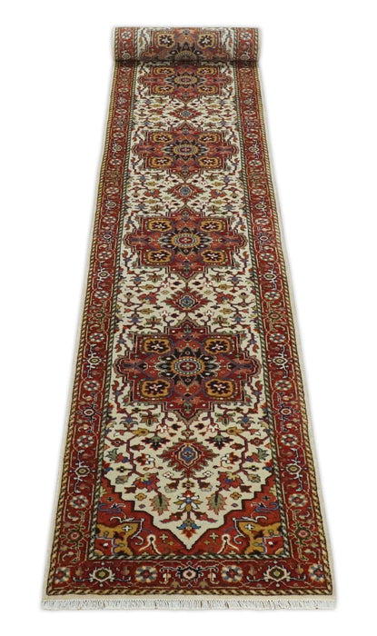 Long 20 feet runner Brown and Ivory Traditional Hallway Rug wool area rug