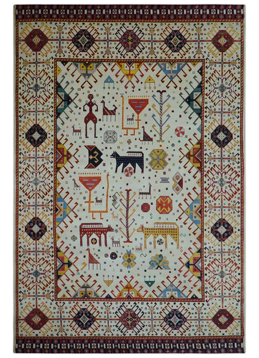 Lori Gabbeh Design Ivory 8x11.7 Hand Knotted wool Area Rug