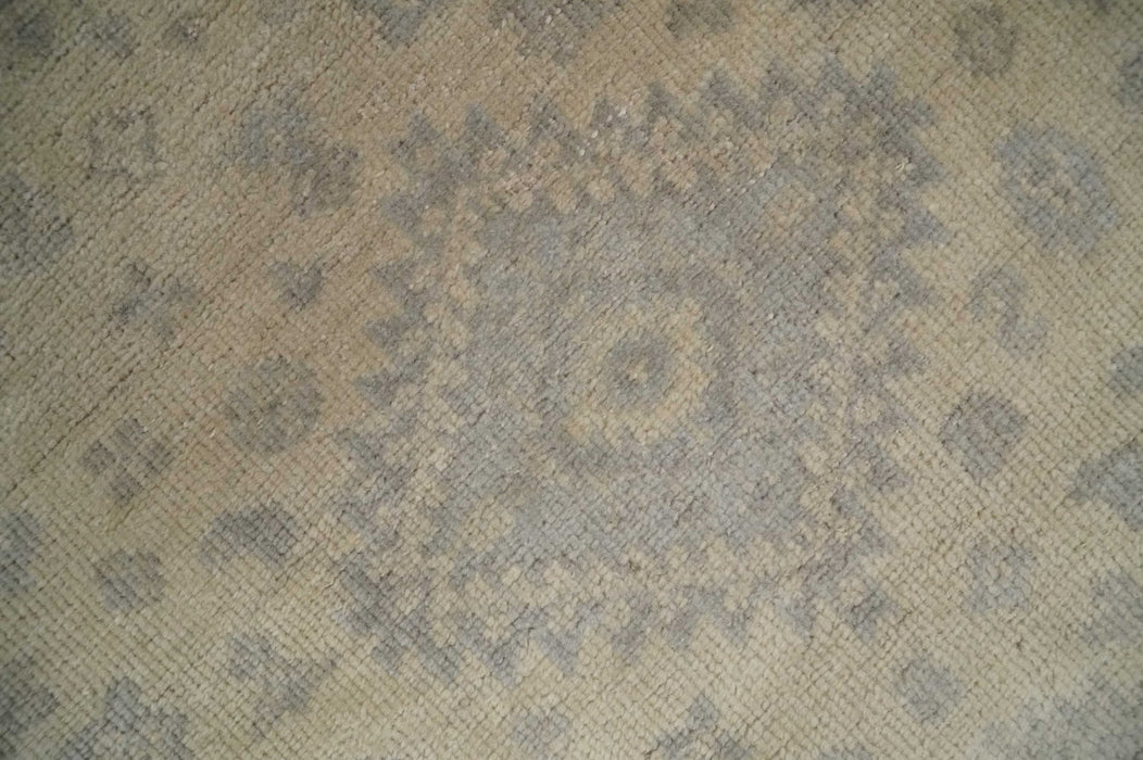 Low Pile 6x9 Hand Knotted Beige and Gray Traditional Wool Area Rug