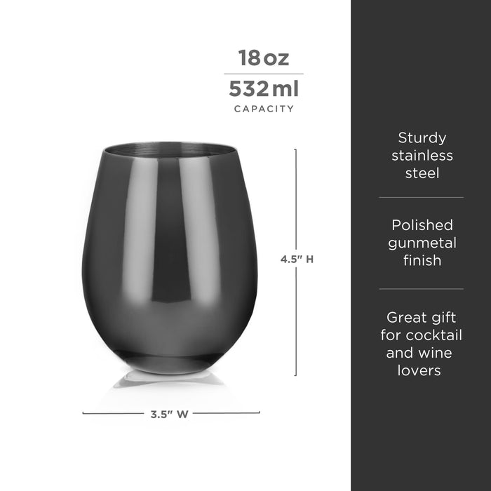 Stainless Steel Stemless Wine Glasses in Gunmetal Set of 2