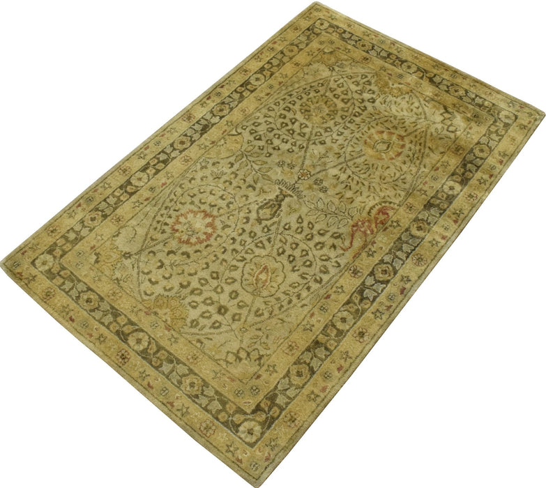 Luxury Antique Camel and Brown Floral Wool Area Rug | TUF29