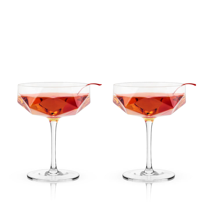 Seneca Faceted Coupe Glasses Set of 2