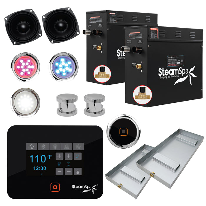 Black Series Wifi and Bluetooth 15kW QuickStart Steam Bath Generator Package in Polished Chrome