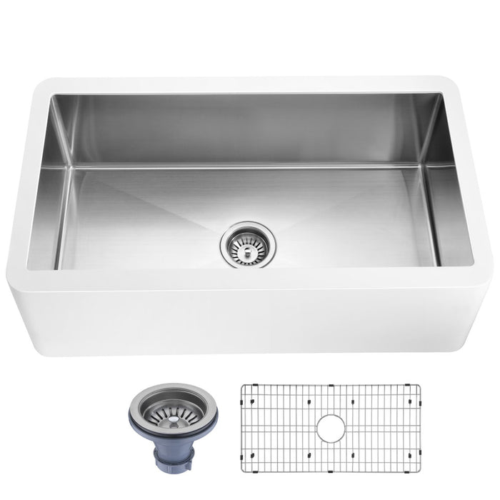 Apollo Series Farmhouse Solid Surface 36 in. 0-Hole Single Bowl Kitchen Sink with Stainless Steel Interior in Matte White