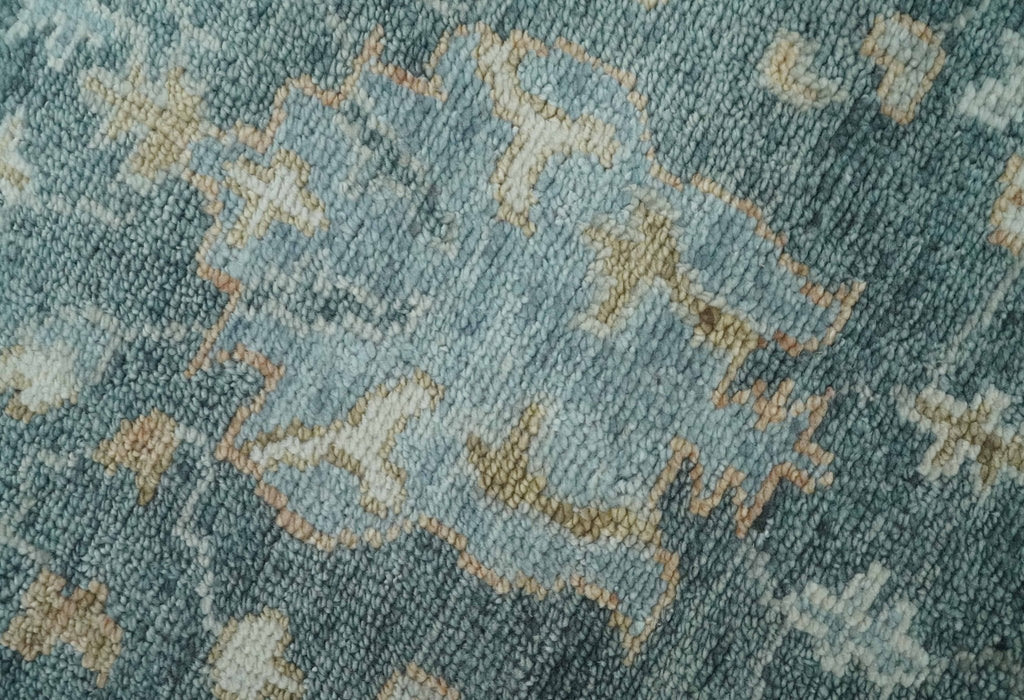 Made to Order Teal, Olive and Silver Antique Style Hand knotted Oushak wool Area Rug