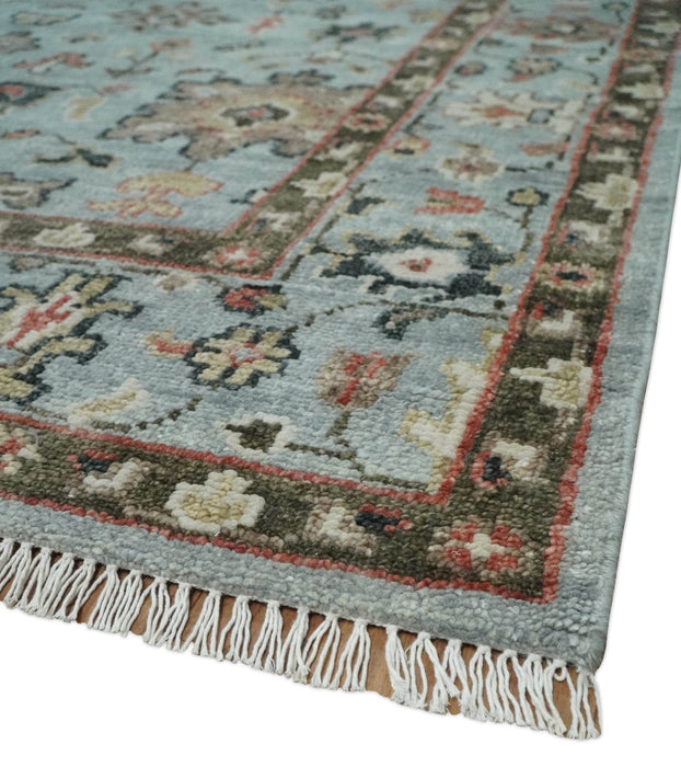 Made to Order Wool Traditional Silver and Olive  Hand knotted Oushak Area Rug