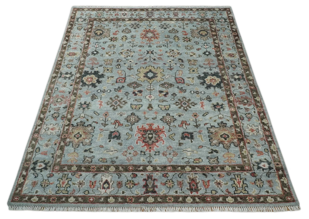 Made to Order Wool Traditional Silver and Olive  Hand knotted Oushak Area Rug