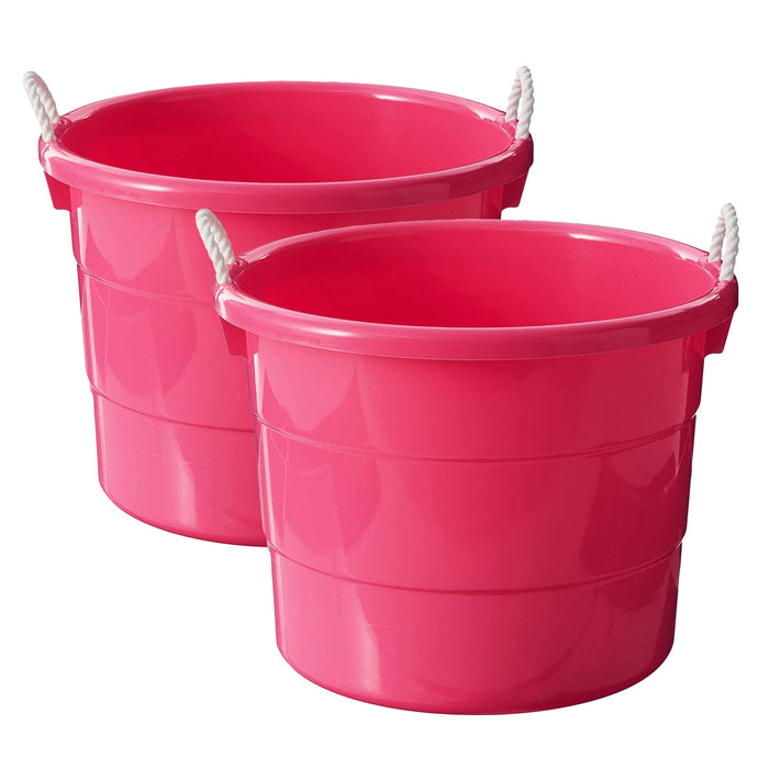 Homz Plastic 18 Gal Utility Bucket Tub w/ Rope Handle, Pink (2 Pack)