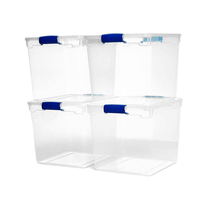 Homz 31 Qt Heavy Duty Clear Plastic Latching Stackable Storage Containers, 4 Pk