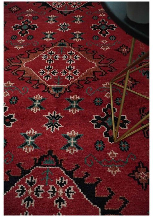 Maroon and Black Traditional Oriental Hand Knotted Custom Made wool Area Rug
