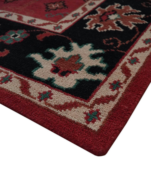 Maroon and Black Traditional Oriental Hand Knotted Custom Made wool Area Rug