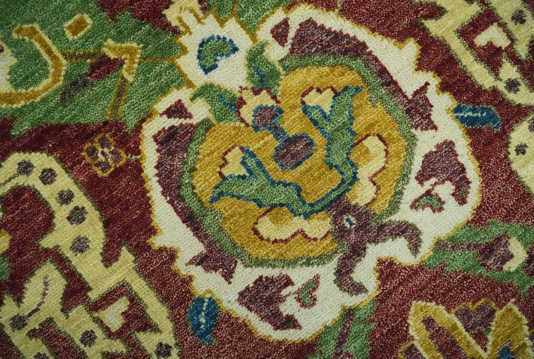 Maroon and Green Hand Knotted Traditional Large Design Multi Size wool area rug