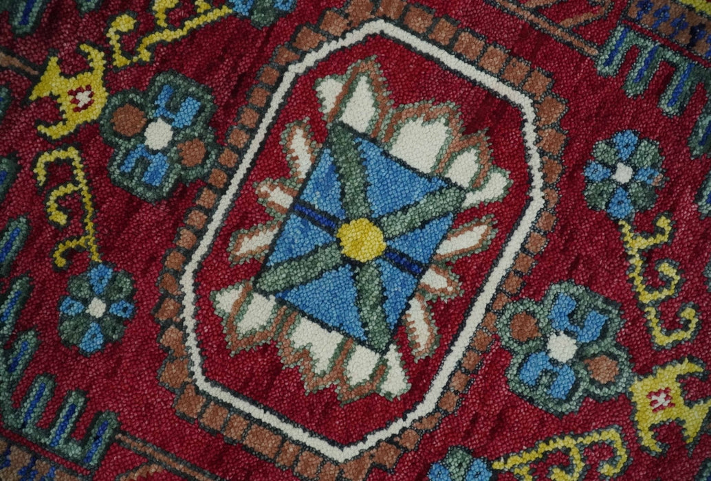 Maroon, Blue and ivory Hand Knotted Antique 8x10 Traditional Wool Rug