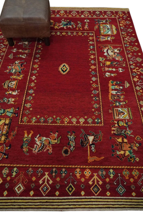 Maroon Indian Wedding 5x7, Hand Spun Wool Hand Knotted Antique Rug | KNT20