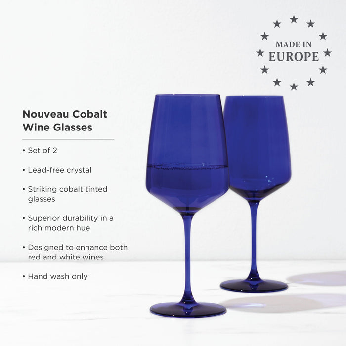 Reserve Nouveau Crystal Wine Glasses in Cobalt Set of 2