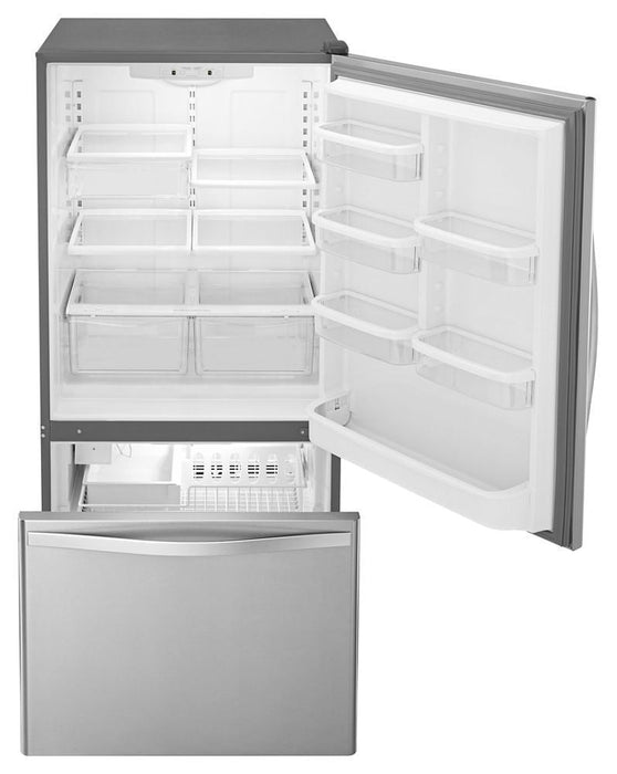 Whirlpool WRB322DMBM 33-Inches Wide Bottom-Freezer Refrigerator With Spillguard Glass Shelves - 22 Cu. Ft