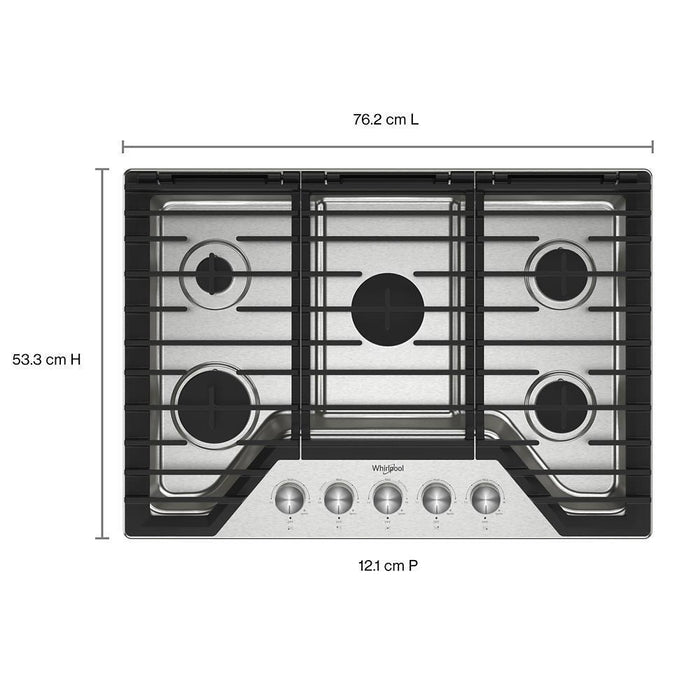 Whirlpool WCGK7030PS 30-Inch Gas Cooktop With Fifth Burner