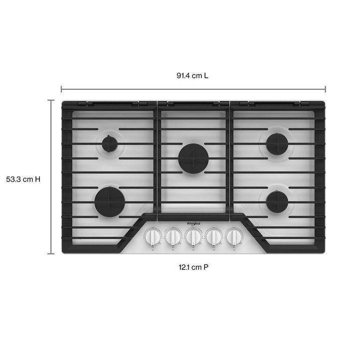 Whirlpool WCGK5036PW 36-Inch Gas Cooktop With Ez-2-Lift&#8482; Hinged Cast-Iron Grates