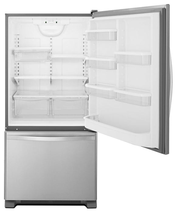 Whirlpool WRB322DMBM 33-Inches Wide Bottom-Freezer Refrigerator With Spillguard Glass Shelves - 22 Cu. Ft