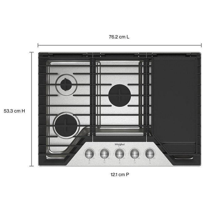 Whirlpool WCGK7530PS 30-Inch Gas Cooktop With 2-In-1 Hinged Grate To Griddle