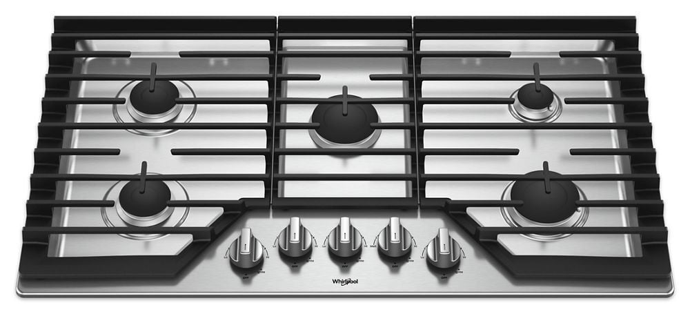 Whirlpool WCG55US6HS 36-Inch Gas Cooktop With Ez-2-Lift Hinged Cast-Iron Grates