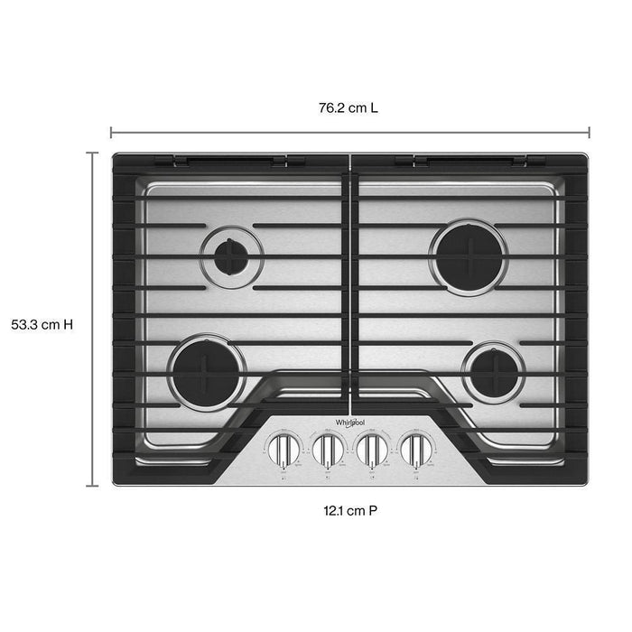 Whirlpool WCGK5030PS 30-Inch Gas Cooktop With Ez-2-Lift&#8482; Hinged Cast-Iron Grates